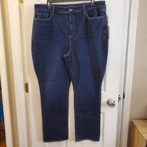 NYDJ Marilyn Straight Jeans Plus Size 20W NWT dark blue stretch comfort 31" insm